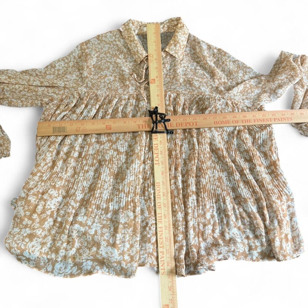 LC Lauren Conrad M Flowy Cottagecore Floral Peasant Blouse Tie Neck - Picture 6 of 6